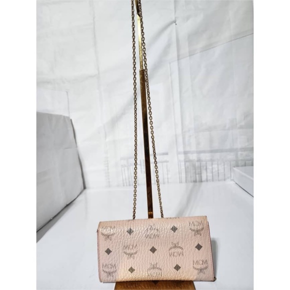 Authentic MCM Visetos Large Patricia Wallet On Chain/Crossbody Bag Powder Pink - Picture 3 of 16